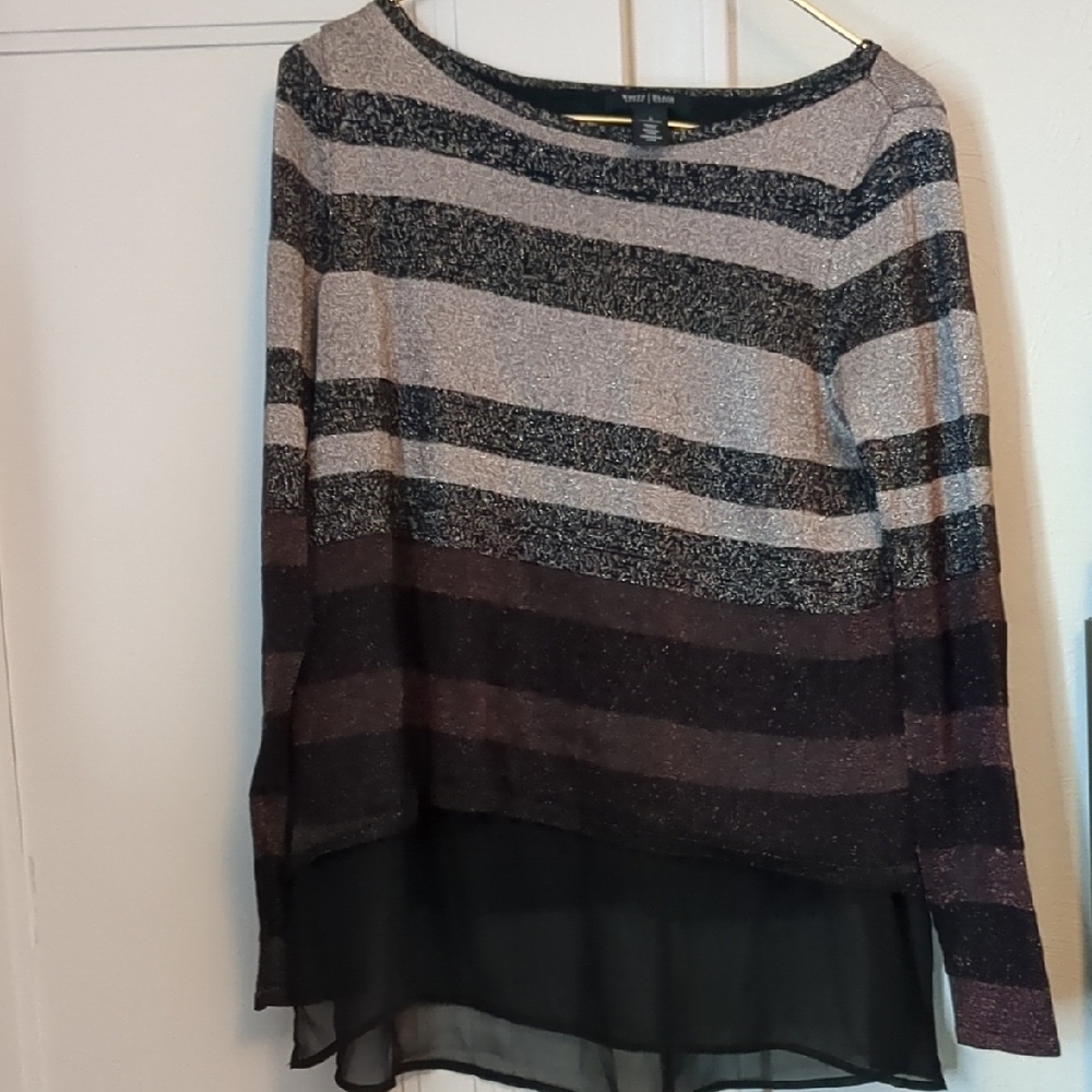 Tommy Hilfiger Women's Striped Black and Gray Top